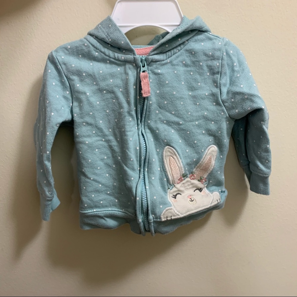 Carter’s Rabbit Blue Polka Dot Hooded Zip Sweatshirt Size 6 M
